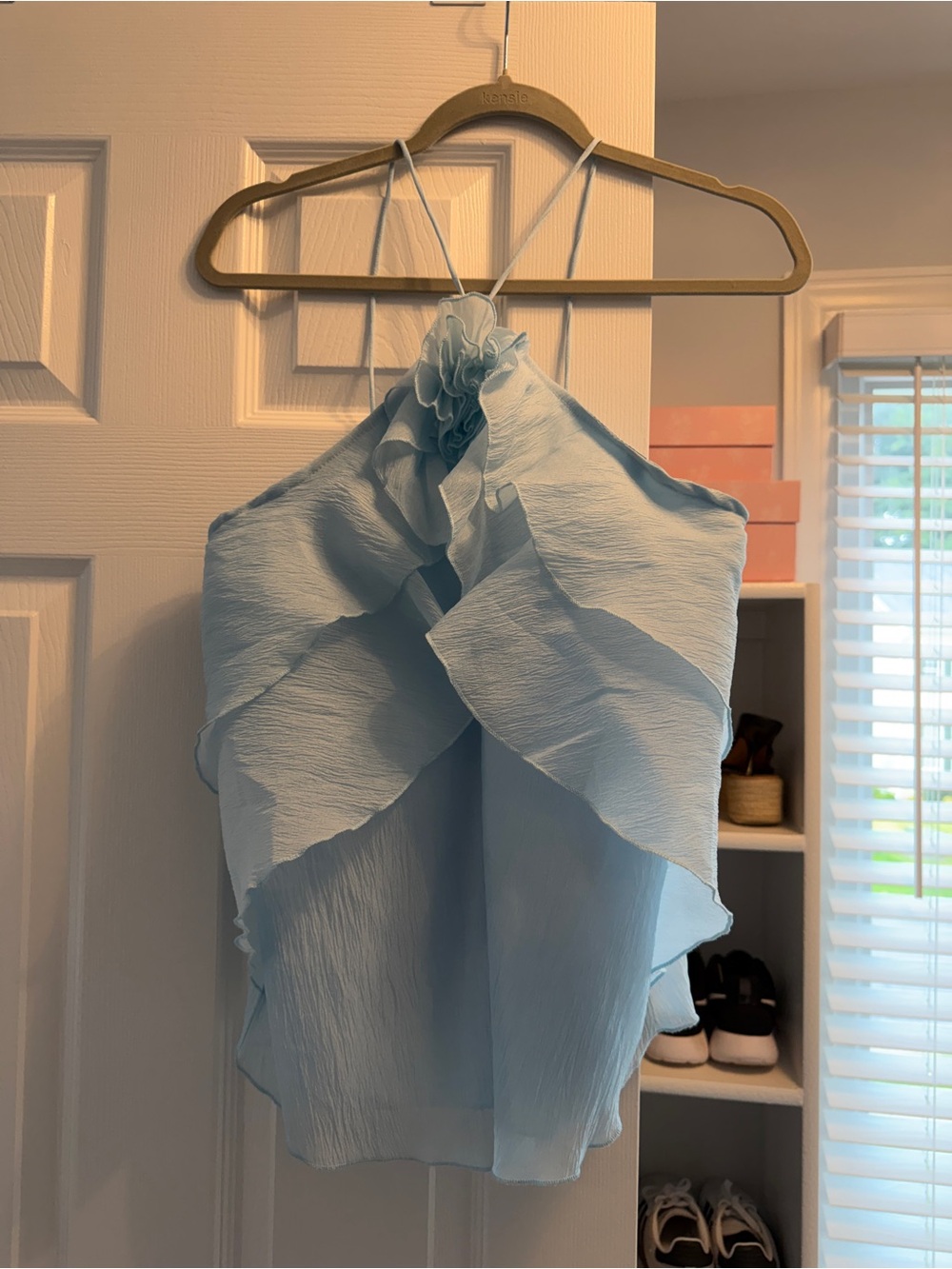 SHEIN Light Blue Ruffle Halter Camisole